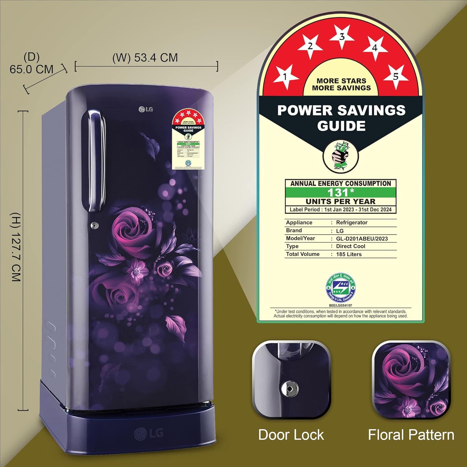 LG 185 L 5 Star Inverter Direct-Cool Single Door Refrigerator (GL-D201ABEU, Blue Euphoria, Base stand with drawer) - Image 2