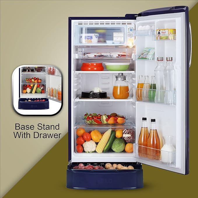 LG 185 L 5 Star Inverter Direct-Cool Single Door Refrigerator (GL-D201ABEU, Blue Euphoria, Base stand with drawer) - Image 3