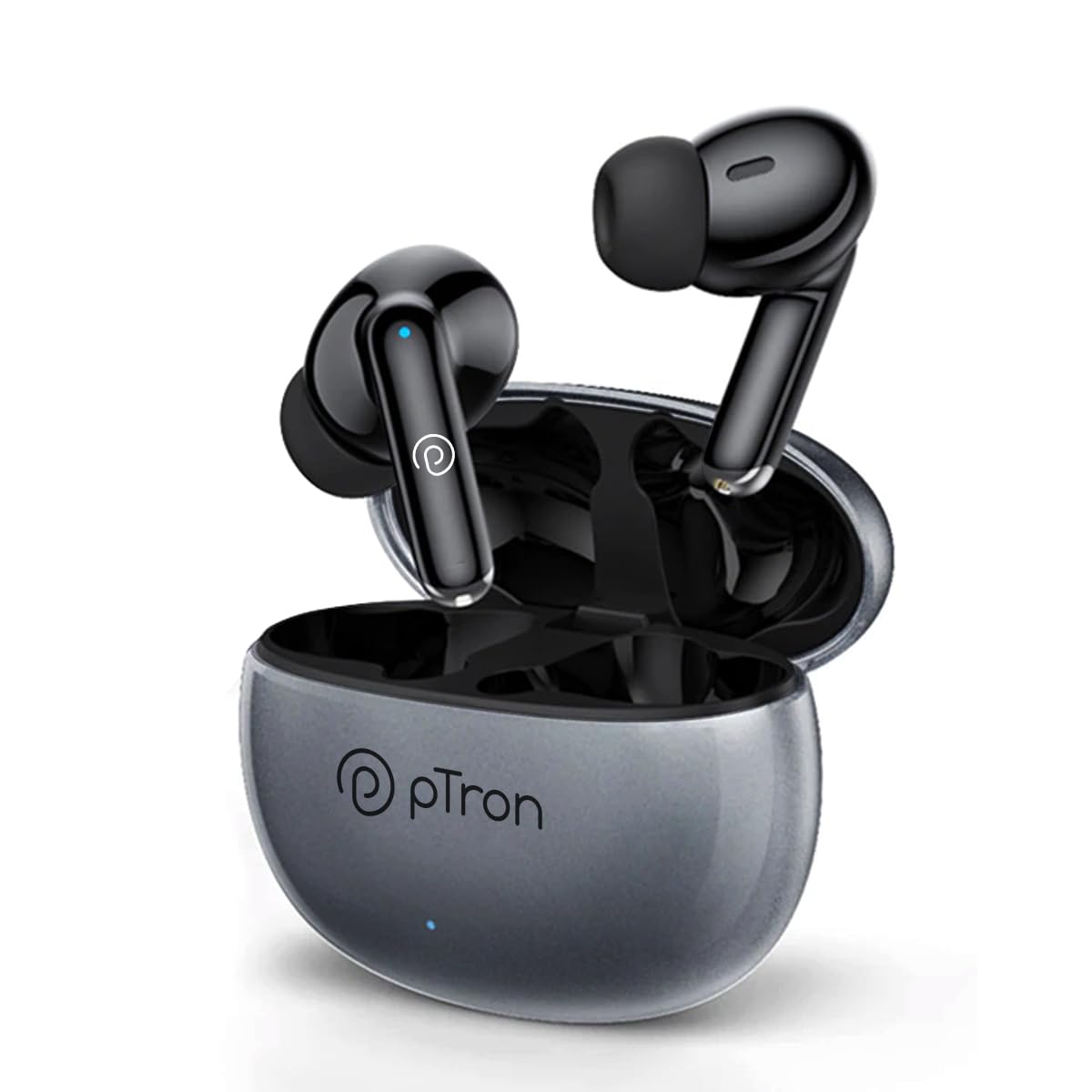 pTron Bassbuds Eon in-Ear TWS Earbuds with HD Mic, AI-ENC Calls, Deep Bass, Bluetooth v5.3 Wireless Headphone, 30H Playtime, Quick Pairing, Type-C Fast Charge, IPX4 Water Resistant (Steel Grey/Black) - Image 2