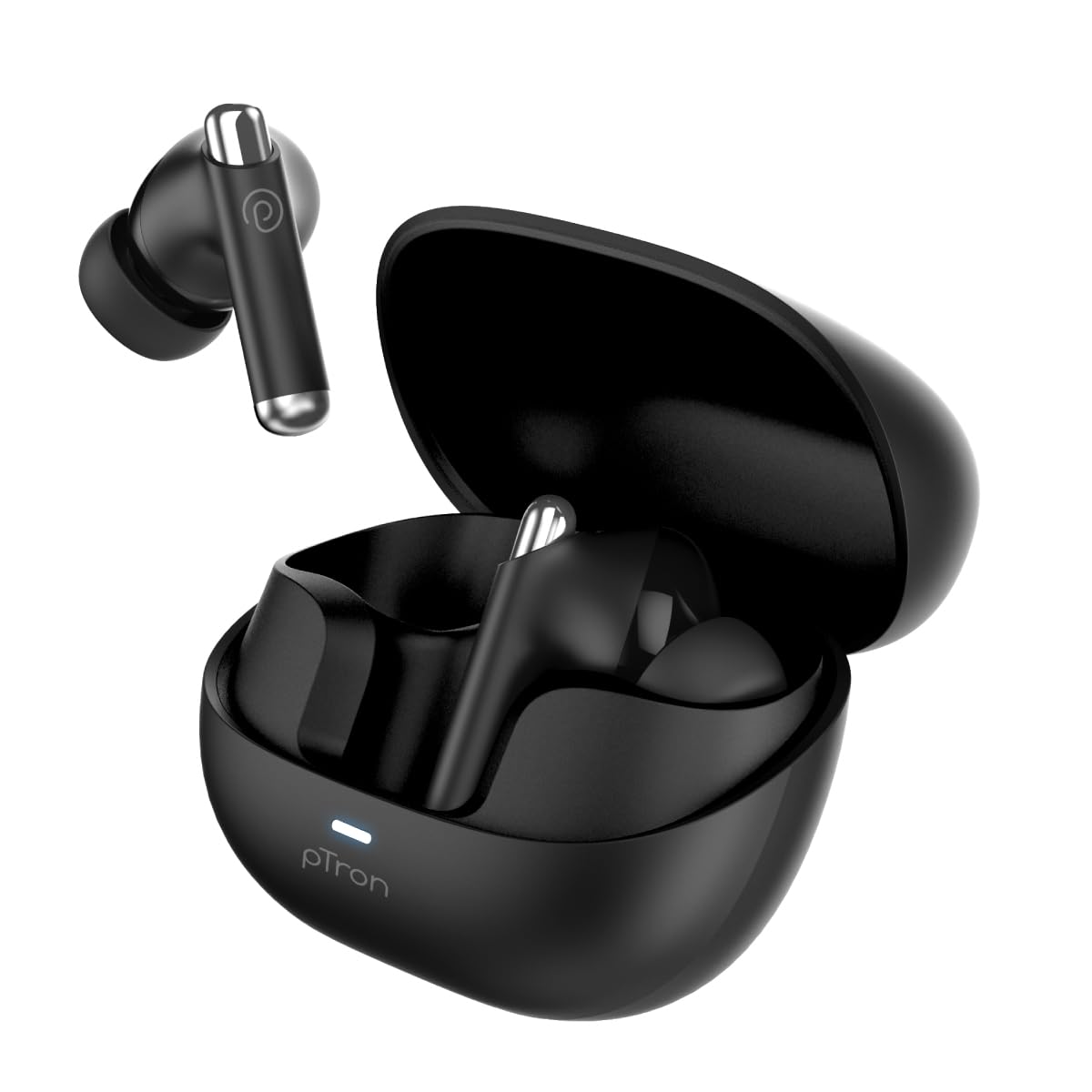 pTron Bassbuds Eon in-Ear TWS Earbuds with HD Mic, AI-ENC Calls, Deep Bass, Bluetooth v5.3 Wireless Headphone, 30H Playtime, Quick Pairing, Type-C Fast Charge, IPX4 Water Resistant (Steel Grey/Black)
