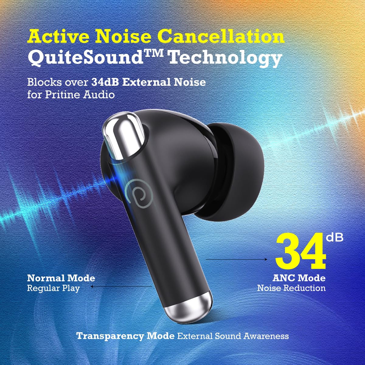 pTron Newly Launched Zenbuds Evo X5 34dB ANC TWS Earbuds, - Image 3