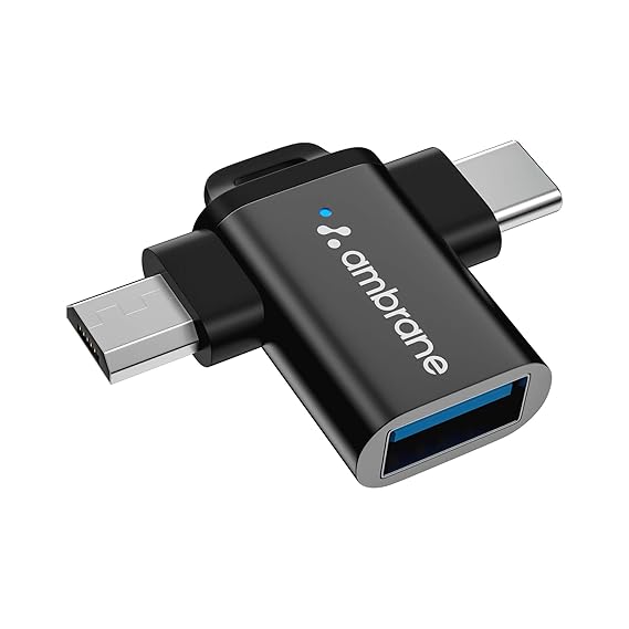 Ambrane 2 in 1 OTG Adapter Micro USB+USB Type C to USB Female Connector, OTG Pen Drive Adapter to Mobile Connector Type C, Compatible with All Devices
