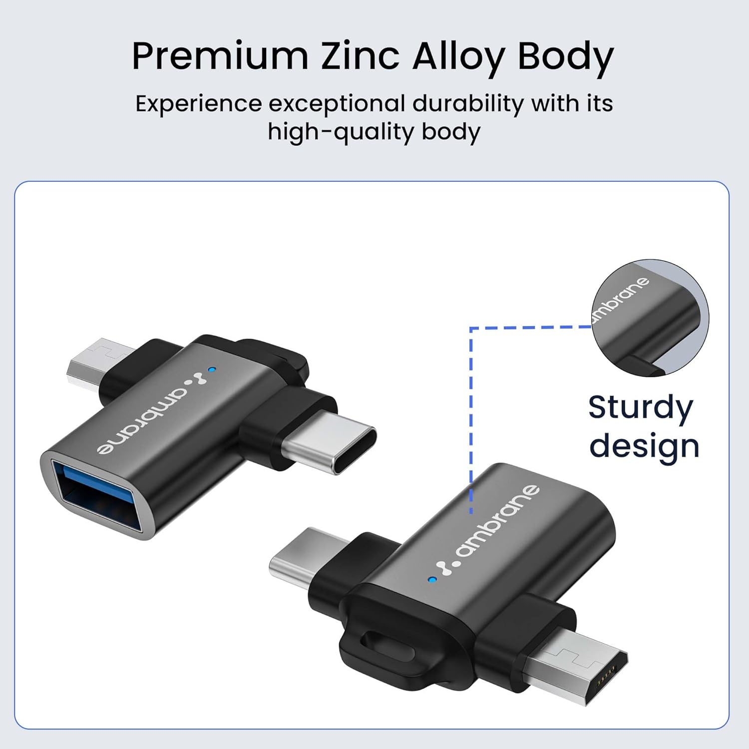 Ambrane 2 in 1 OTG Adapter Micro USB+USB Type C to USB Female Connector, OTG Pen Drive Adapter to Mobile Connector Type C, Compatible with All Devices - Image 5